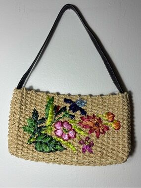 Y2K The Limited Straw Woven Floral Beachy Handbag Boho Embroidered